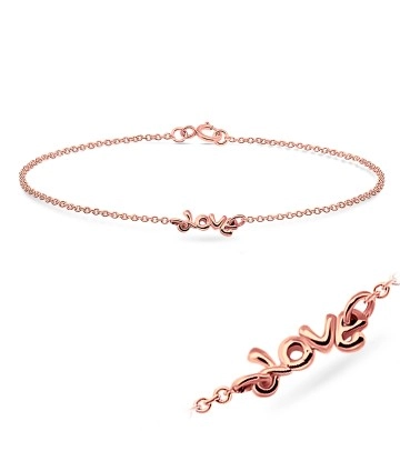 Rose Gold Plated Cute Love Word Silver Bracelet BRS-11-RO-GP